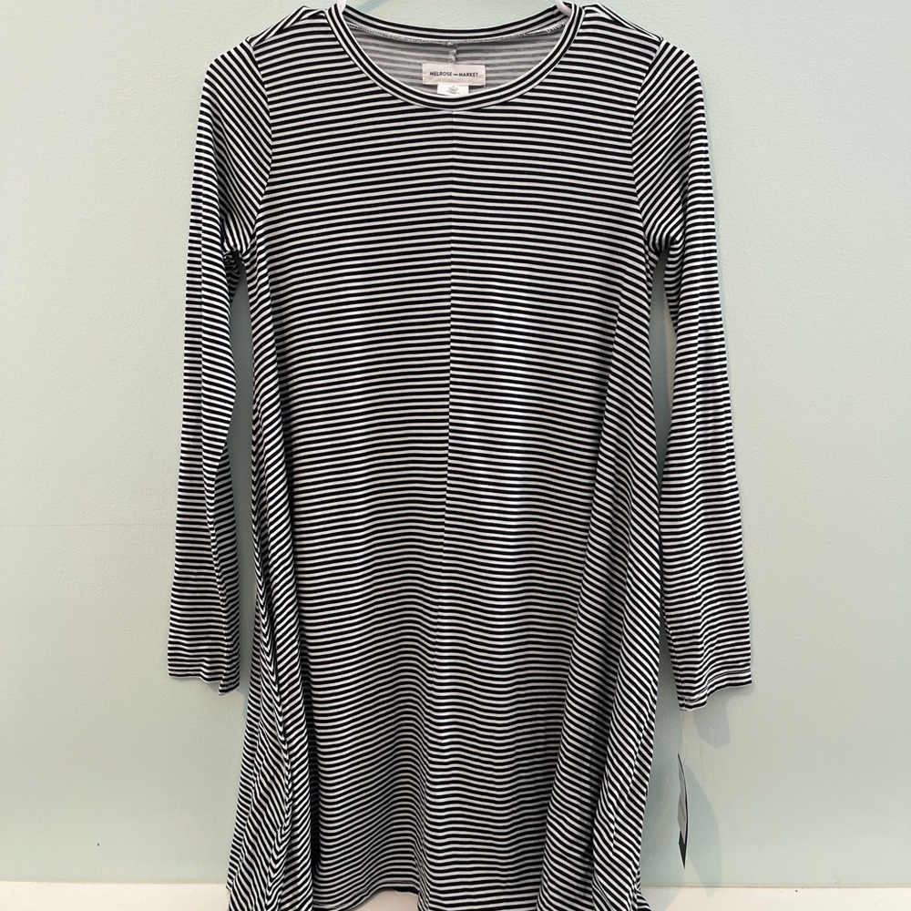 Melrose And Market Girls Black And White Stripe Long Sleeve Dress NEW, SZ Large